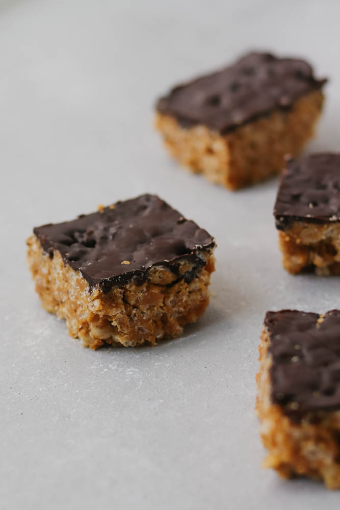 Healthy Chocolate Peanut Butter Rice Krispie Squares